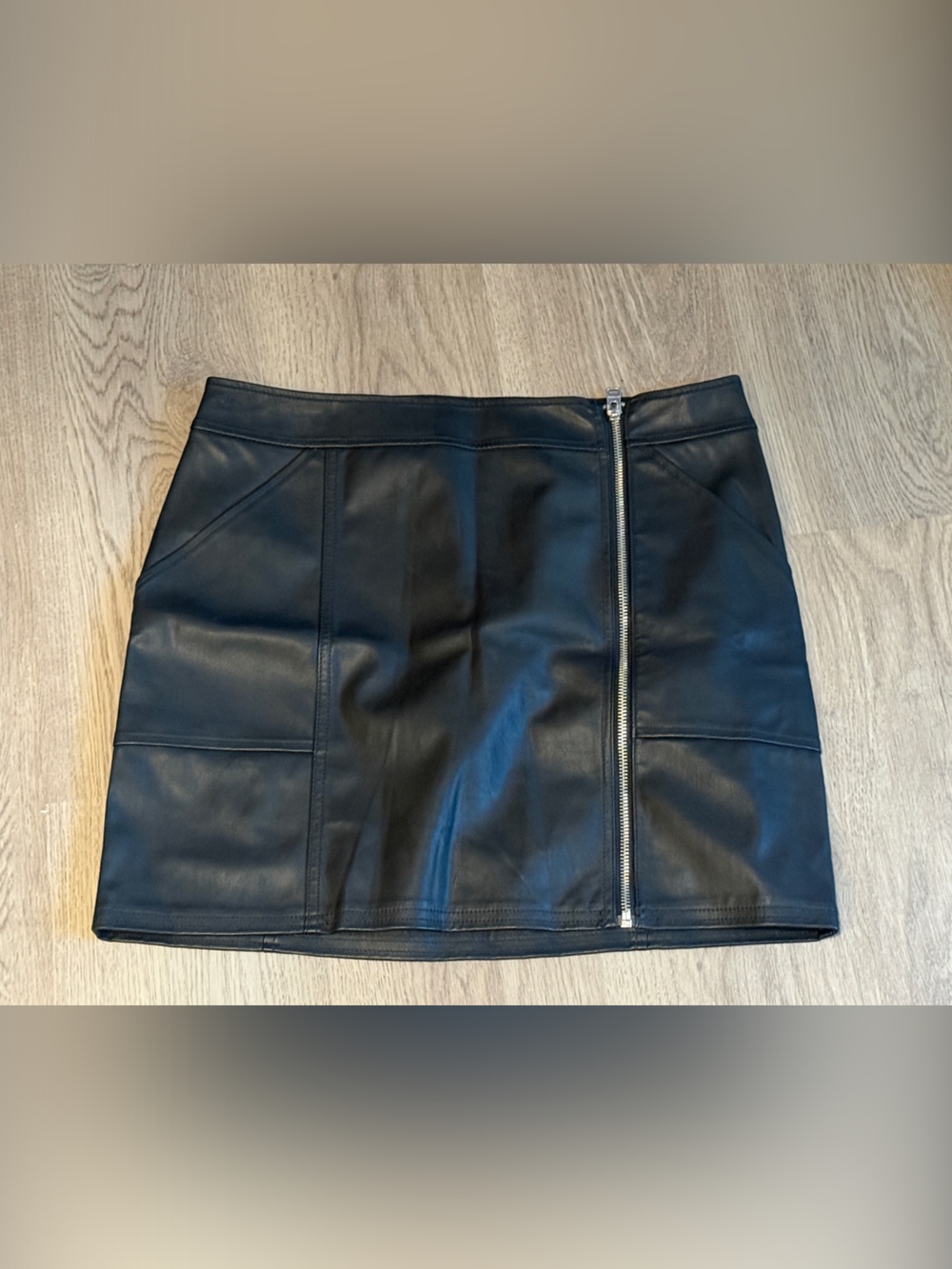 Express Black Faux Leather Mini Skirt with Exposed Silver Zip